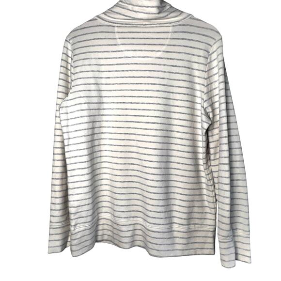 L.L. Bean Medium Petite Striped Mock Neck Cotton Top - Cream & Gray - Picture 3 of 4